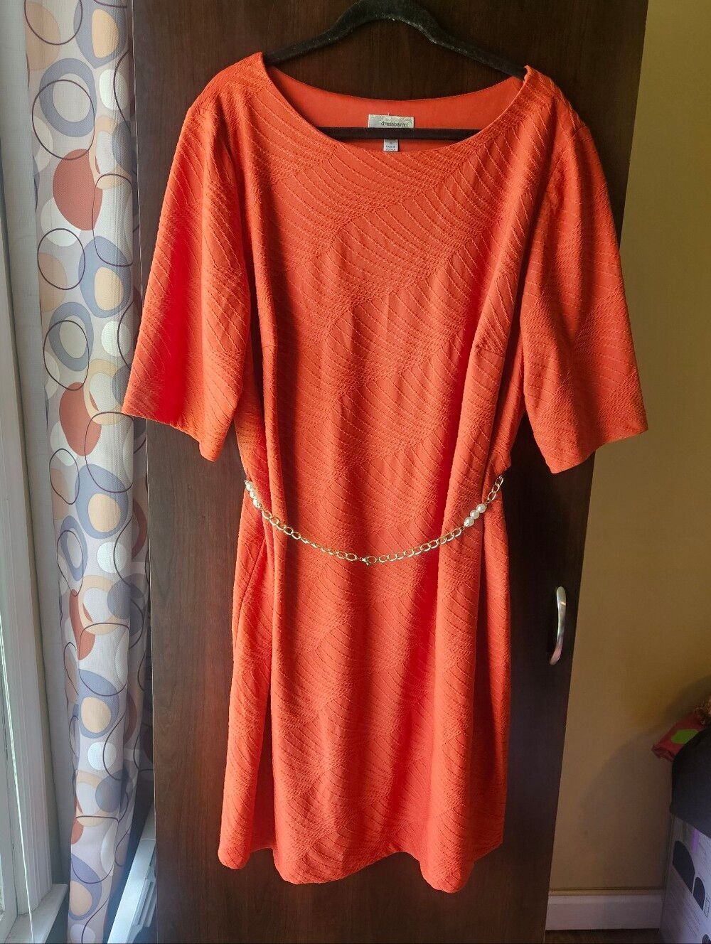Dressbarn Orange Textured Dress with Chain Belt Size 20